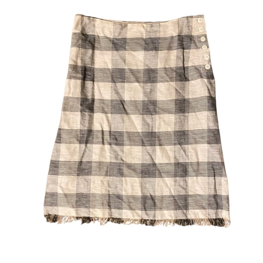 Anne Klein Linen Plaid Wrap Skirt Cream & Black Sz 8